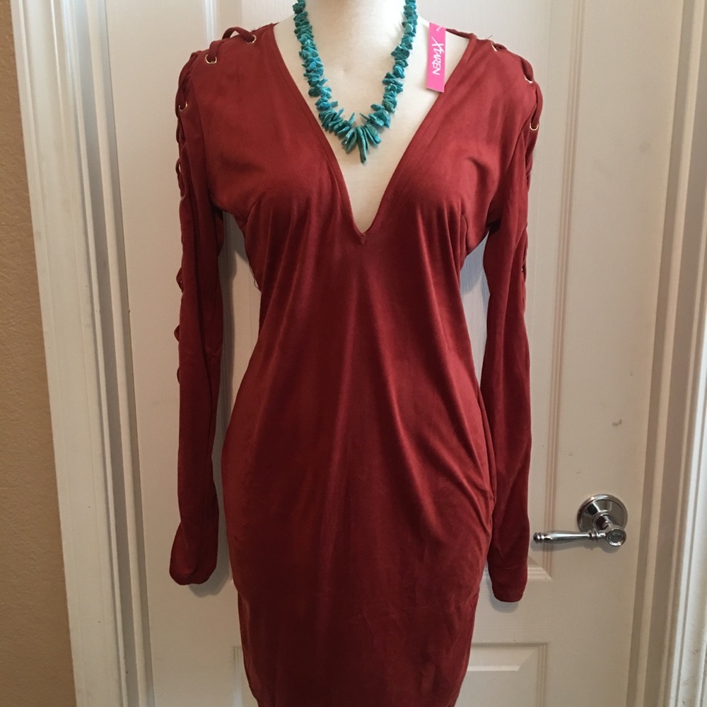 Orange Suede Bodycon Dress